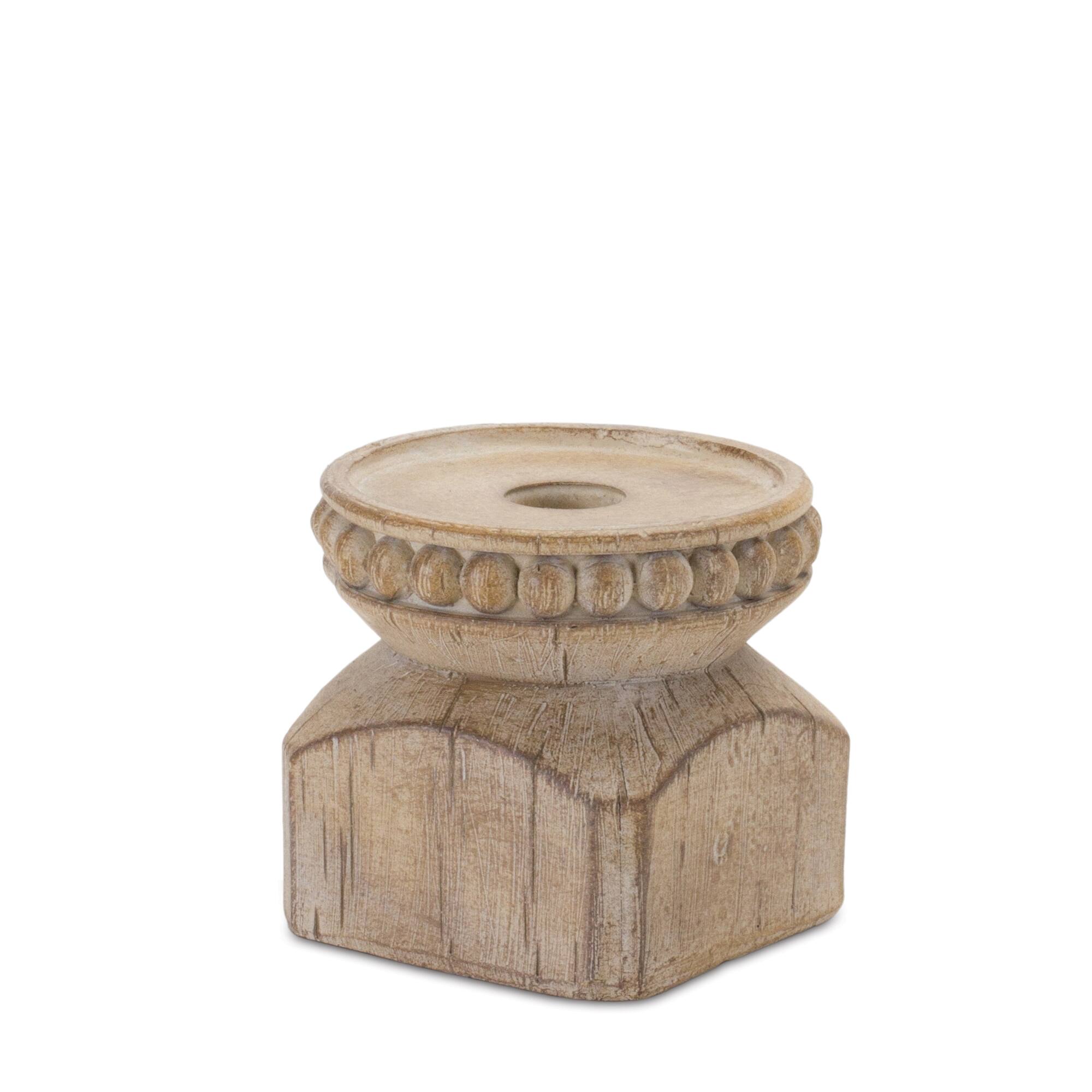 Beaded Wood Design Candle Holder Set, 3" & 4"